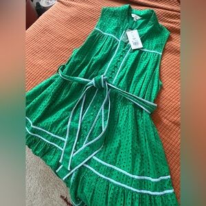 Crown & Ivy | Green Eyelet Dress with Blue Accents | Size XL